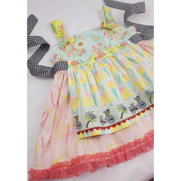 Matilda Jane Top 6 Hello Lovely In The Meadow Pink Floral Knot Apron Girls Size - Picture 2 of 5